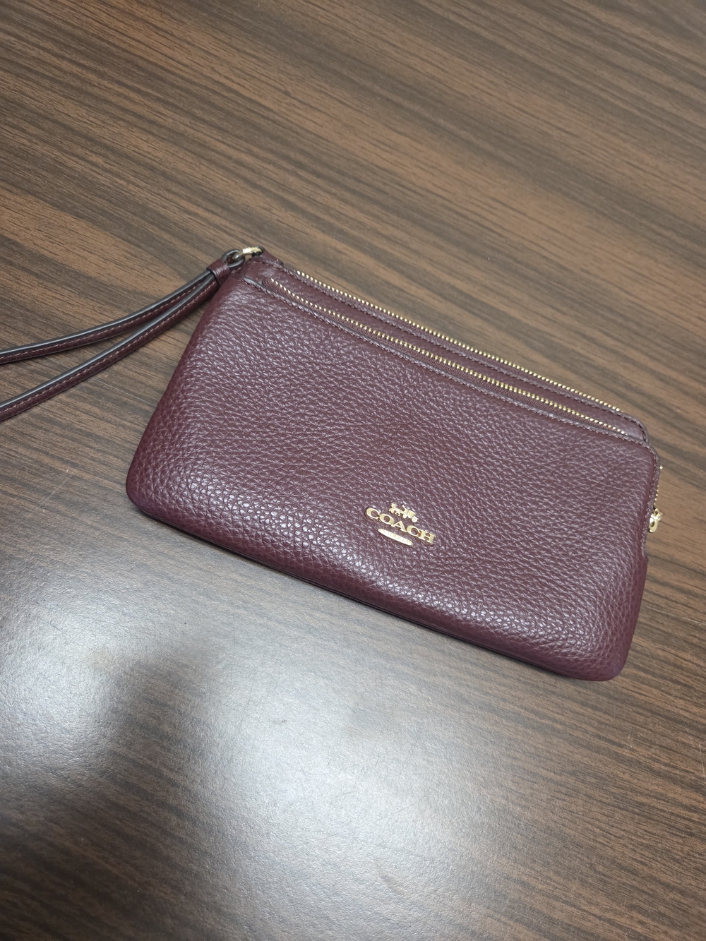 Coach Pebbled Leather Wristlet - Burgundy